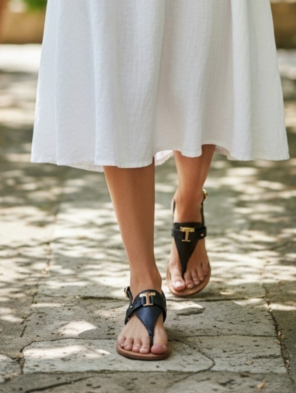 Tory Burch Casey Black T-Strap Logo Wedge Sandals Size 6.5M